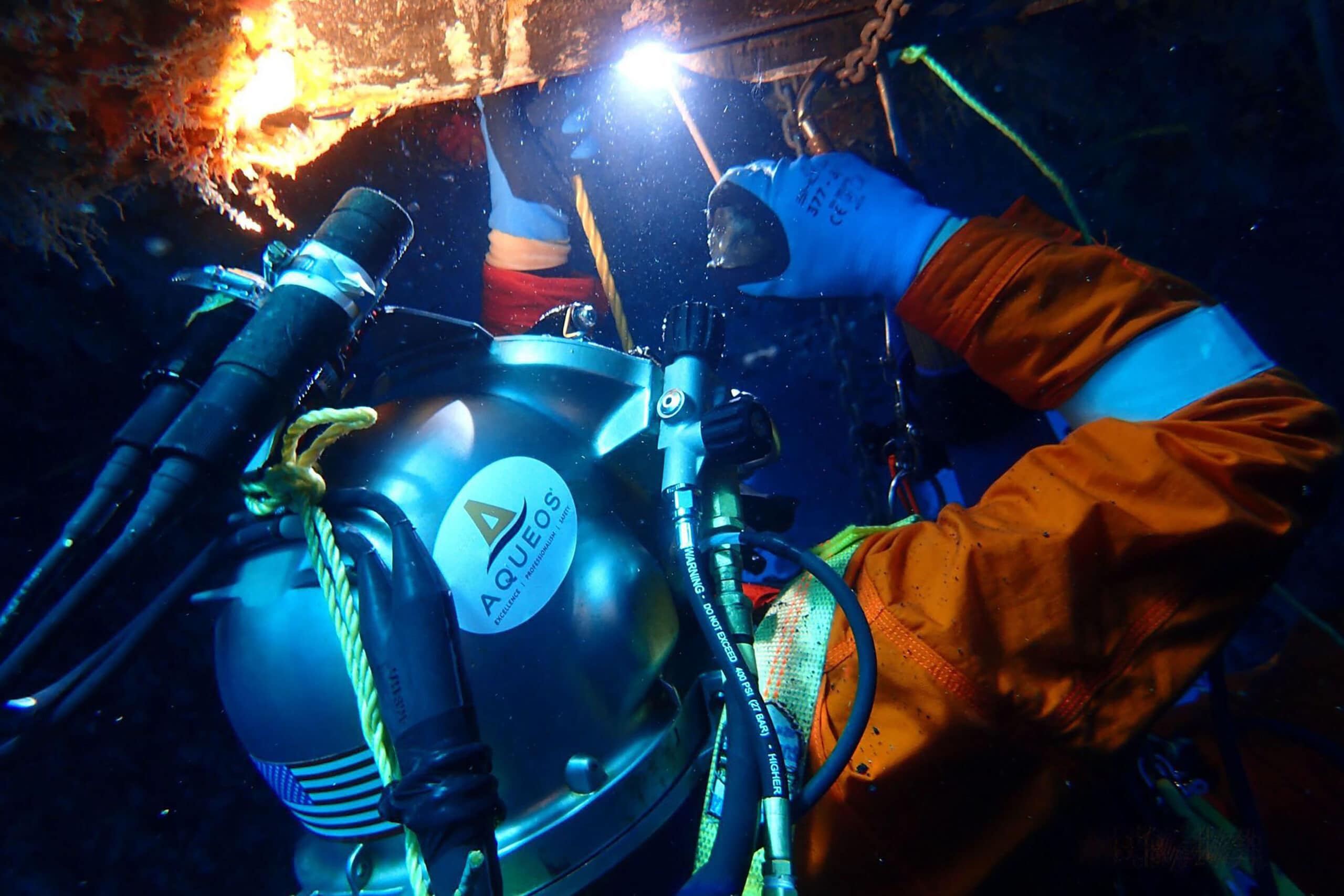 Aqueos diver completing a structural wet weld repair